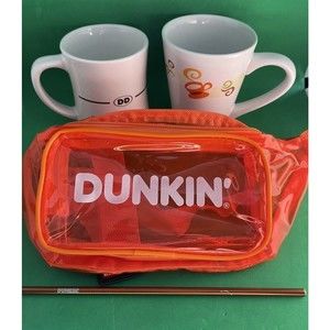 Dunkin Donuts Fanny Pack Clear Waist Bag with 2 Dunkin Mugs and Tumbler Straw